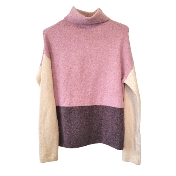 C&C California Pink & Cream Colorblock Mock Neck Wool Blend Sweater Size Medium - Picture 1 of 7